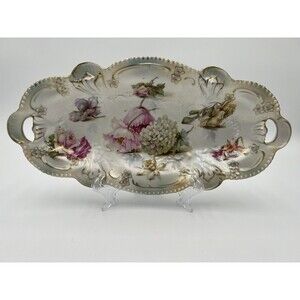 Antique Genuine RS Prussia Oval Scalloped Handled Tray Plate Old Mark 1870-1910